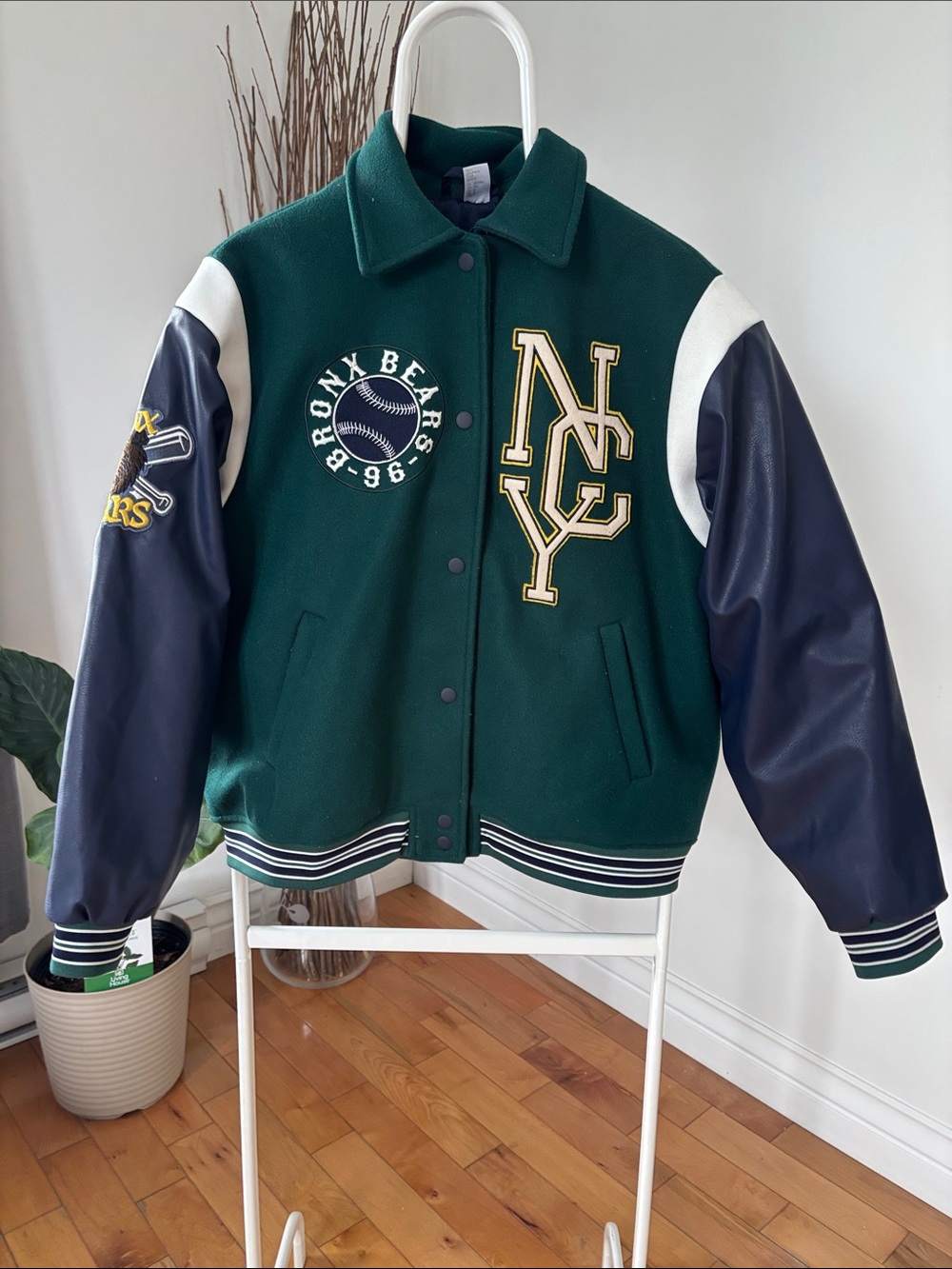 Divided Green & Navy Varsity Jacket with White Accents